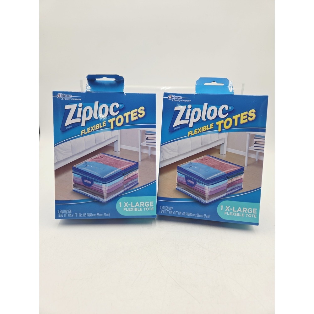 2 NIB Ziploc XL X-Large Flexible Storage Tote 10 Gallon Clear Plastic